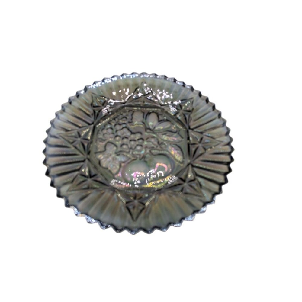 Vtg Federal Glass Pioneer Smoke Carnival Fruit, Serving Platter Iridescent - Picture 3 of 13